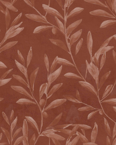 Tapet floral maro cu frunze stilizate in decor interior modern