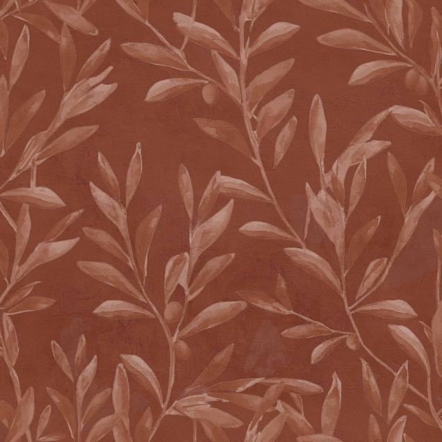 Tapet floral maro cu frunze stilizate in decor interior modern