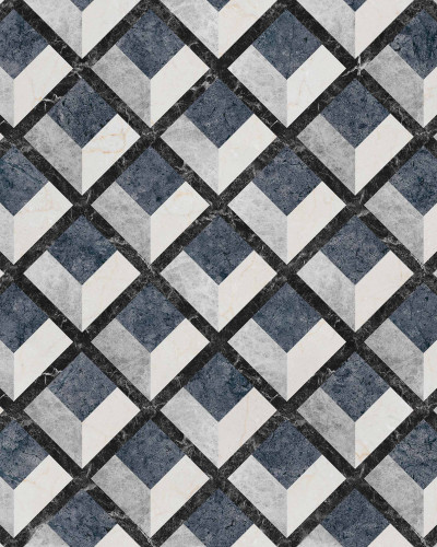 Tapet decorativ cu design geometric în tonuri de gri și negru