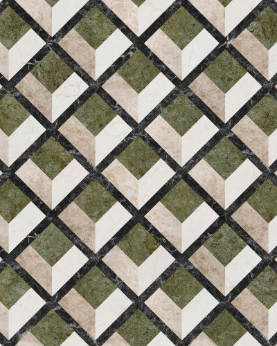 Tapet cu model geometric 3D în nuanțe de verde și bej