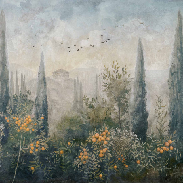 Fototapet cu peisaj de iarnă și pomi fructiferi