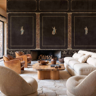Tapet decorativ cu motive artistice într-un living elegant