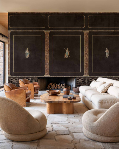 Tapet decorativ cu motive artistice într-un living elegant