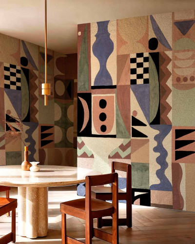 Tapet cu design fovist în nuanțe argintii, decor interior artistic