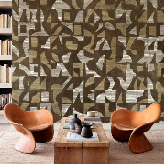 Tapet abstract în tonuri aurii și maro, design interior modern