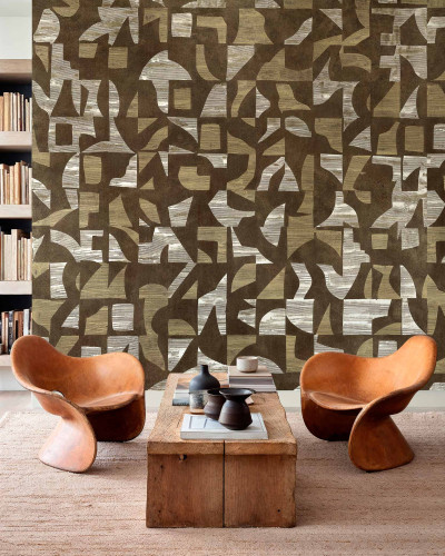Tapet abstract în tonuri aurii și maro, design interior modern
