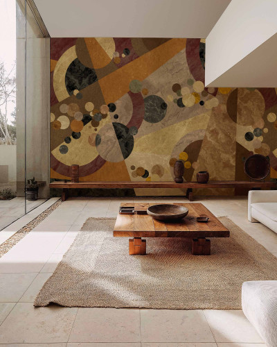 Tapet decorativ cu model abstract auriu și maro