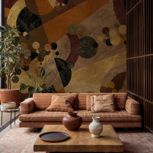 Tapet decorativ cu model abstract auriu și maro