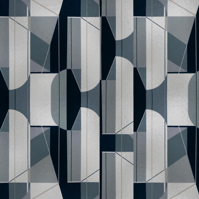 Tapet geometric in nuante de gri si argintiu, ideal pentru baie