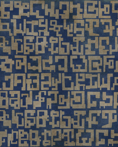 Tapet cu design grafic argintiu și albastru
