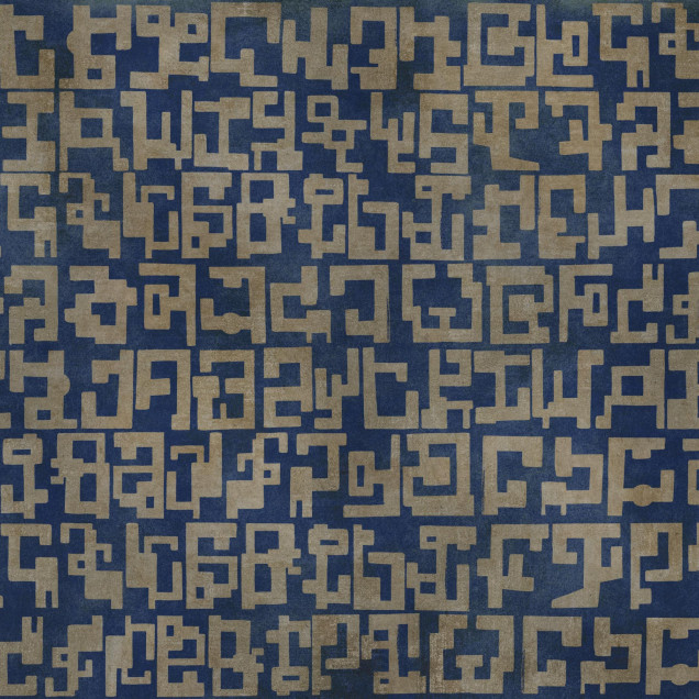 Tapet cu design grafic argintiu și albastru