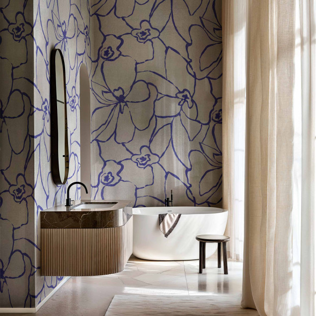 Tapet floral argintiu cu design modern