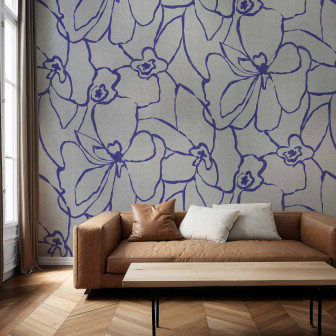 Tapet floral argintiu cu design modern