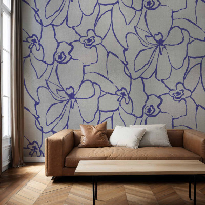 Tapet floral argintiu cu design modern