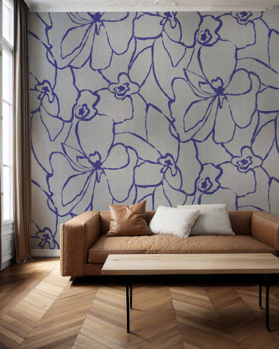 Tapet floral argintiu cu design modern