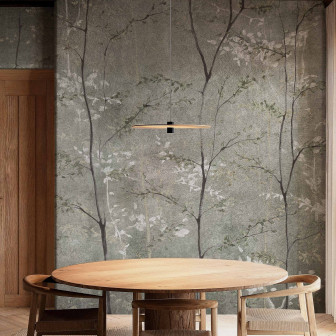 Tapet cu design de copaci argintii într-un interior modern