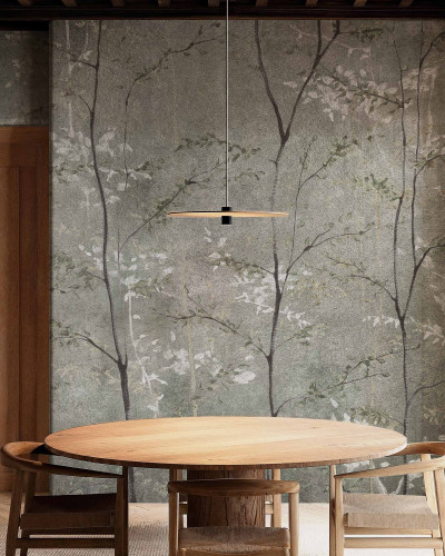Tapet cu design de copaci argintii într-un interior modern