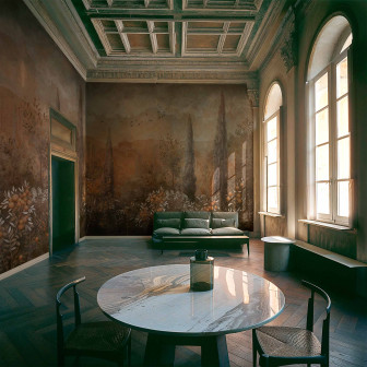 Fototapet cu design peisagistic într-un living elegant