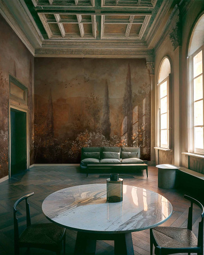 Fototapet cu design peisagistic într-un living elegant
