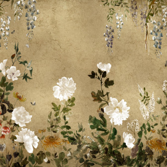 Fototapet floral elegant într-un living luminos
