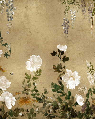 Fototapet floral elegant într-un living luminos