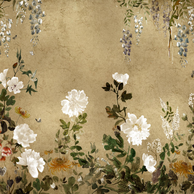 Fototapet floral elegant într-un living luminos
