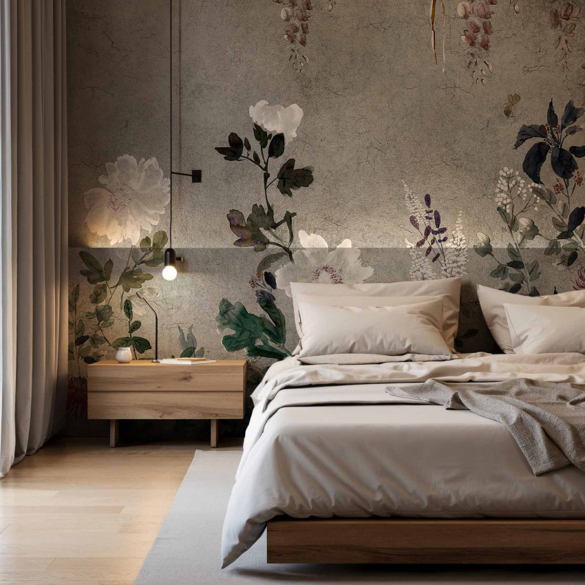 Fototapet floral elegant într-un living luminos
