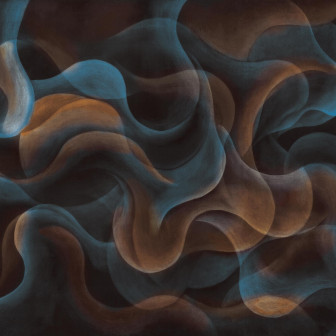 Tapet abstract în nuanțe de argintiu, maro și albastru, ambient modern