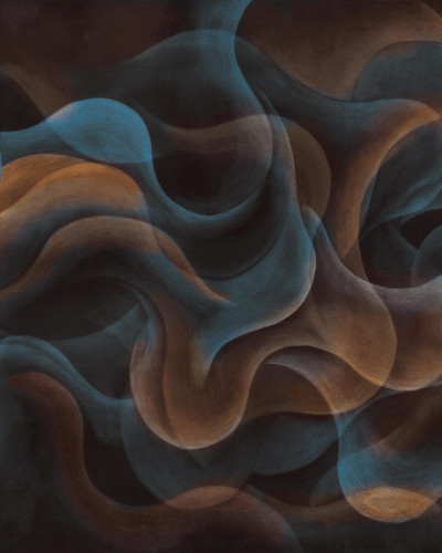 Tapet abstract în nuanțe de argintiu, maro și albastru, ambient modern