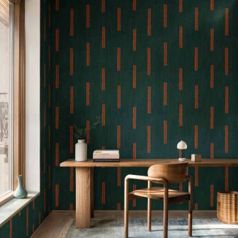 Tapet verde cu model geometric portocaliu într-un birou modern
