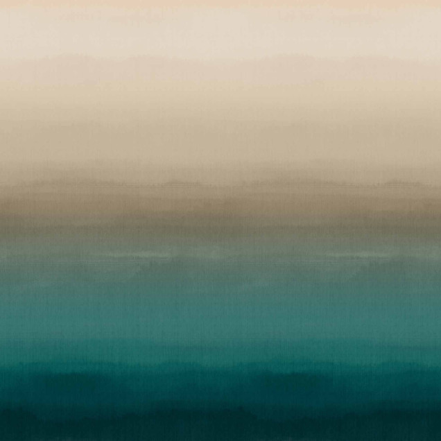 Dormitor cu tapet degrade în nuanțe de verde și bej