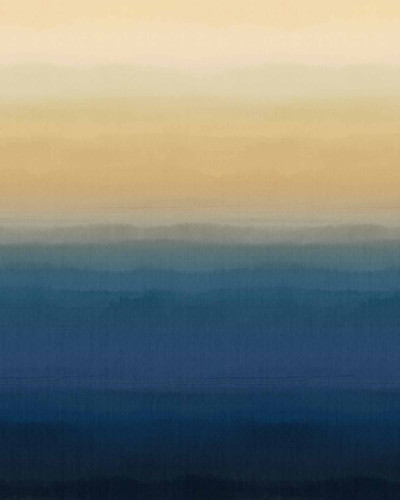 Fototapet cu gradient de culoare albastru-galben într-un dormitor modern