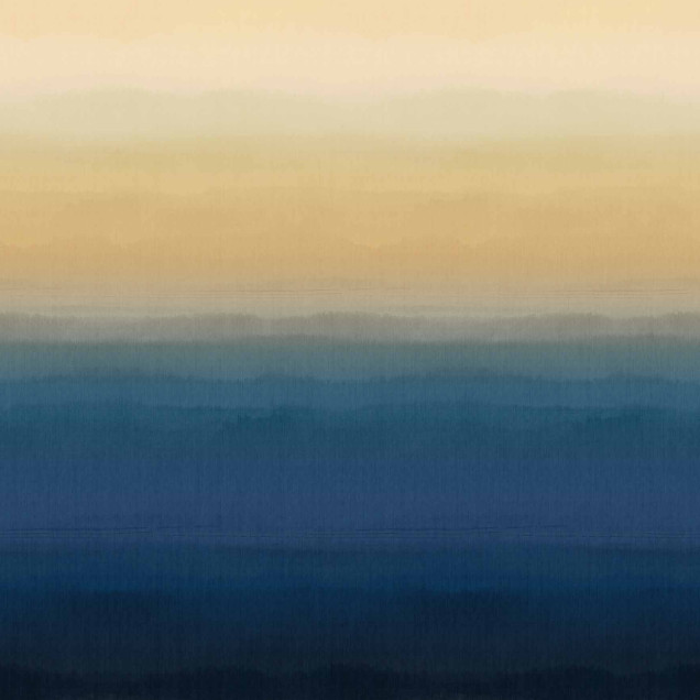 Fototapet cu gradient de culoare albastru-galben într-un dormitor modern