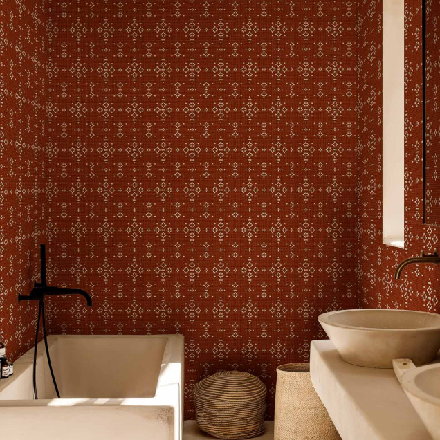 Tapet teracota cu model geometric etnic in bucatarie