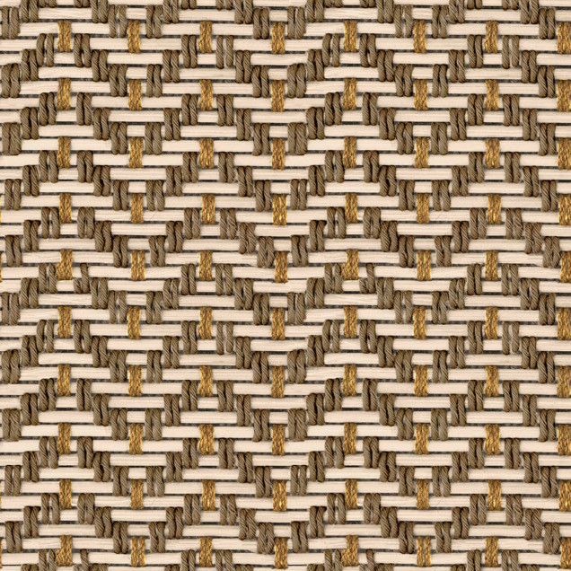 Tapet cu model geometric subtil, bej si maro, in living cu decoratiuni