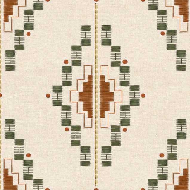 Tapet cu model geometric inspirat de motive andine și nuanțe de cactus