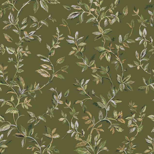 Tapet cu motiv floral verde, într-un decor rustic cu mobilier din ratan