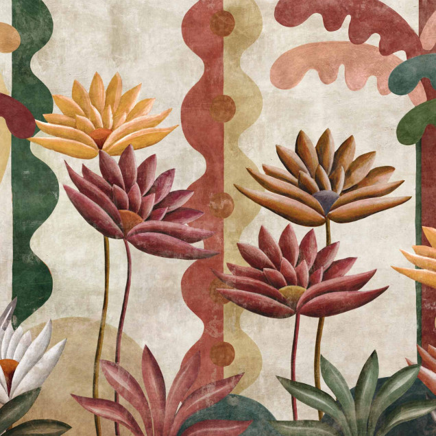Tapet cu flori de agave in stil abstract si culori pamantii