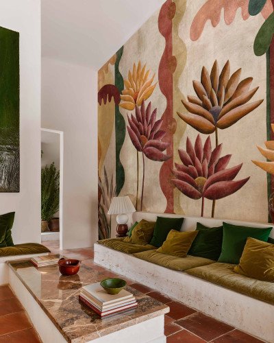 Tapet cu flori de agave in stil abstract si culori pamantii