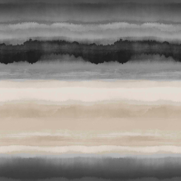 Fototapet abstract cu peisaj montan gri și negru într-un dormitor