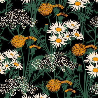 Tapet floral cu fundal negru într-un dormitor elegant