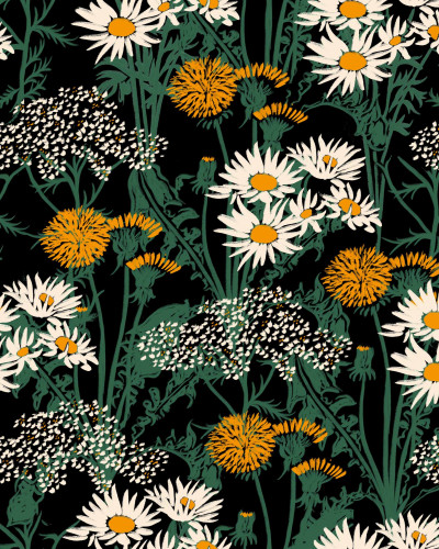 Tapet floral cu fundal negru într-un dormitor elegant