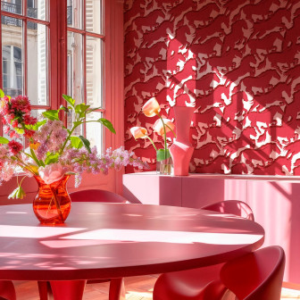 Tapet roz cu design indraznet intr-o sufragerie