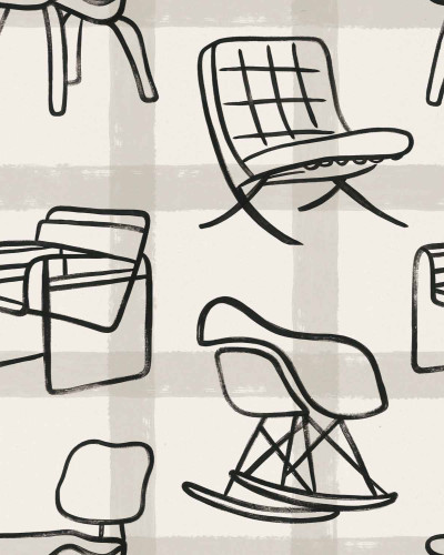 Tapet cu design de scaune într-un dormitor modern