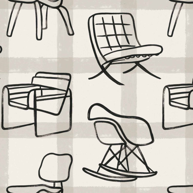 Tapet cu design de scaune într-un dormitor modern
