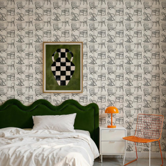 Tapet cu design de scaune într-un dormitor modern