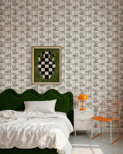Tapet cu design de scaune într-un dormitor modern
