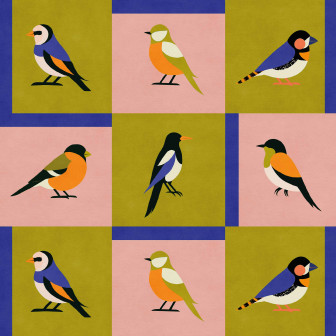 Tapet cu păsări colorate pe un fundal geometric, Coordonne