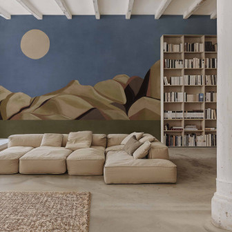 Tapet cu design natural Escapada, Natural, Coordonne într-un living modern