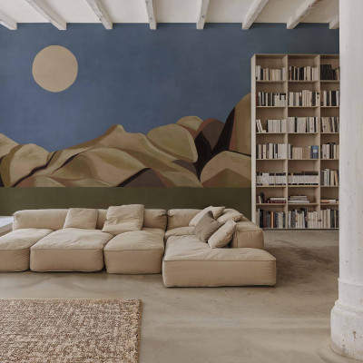 Tapet cu design natural Escapada, Natural, Coordonne într-un living modern